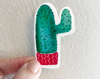 Watercolor Cactus Vinyl Sticker, Painted Succulent Decal, Gift