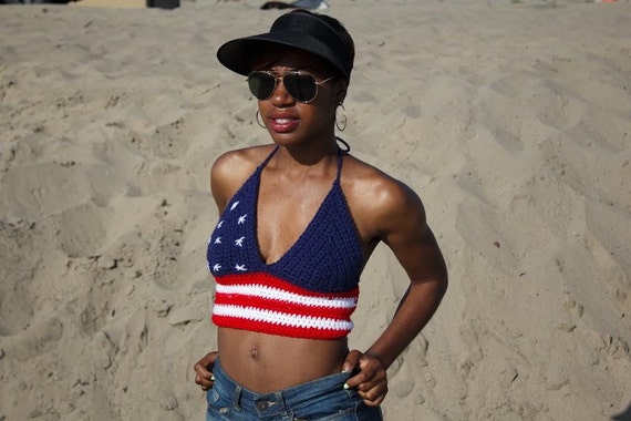 American Flag Crochet Halter Top/ Cowboy Carter Crochet Top