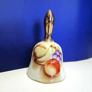 Fruit Motif Porcelain Bell, Vintage Enesco Imports Japan Bell 3 3/4 in. H With Hand Painted Fruit Gold Handle, Porcelain Bell, FREE SHIPPING