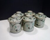 Set of 5 Ceramic Sake Cup, 5 Japanese Tea Cups With Lids, SMALL Lidded dessert cups Set of 5, Oriental Tea Cups with Lids Made in Japan