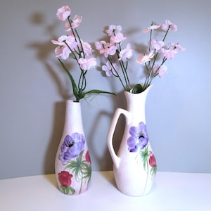 Radford Vase & kleiner Krug, 2 Vintage E Radford signierte Keramik, Radford Studio Pottery handgemalte Mohnblumen signiert, Radford Poppies