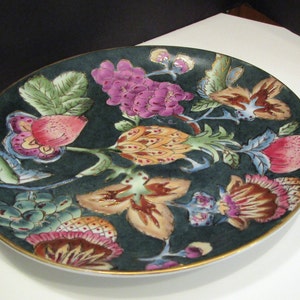Vintage Toyo Decorative Plate: Floral & Fruit Motif, Gold Accents