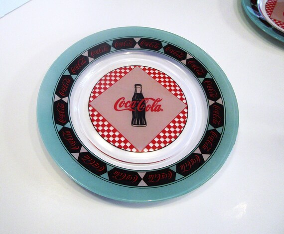 Vintage Coca-cola Plate: Teal Green Arcoroc Glass Diner Decor 9 1