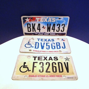 1 Texas License Plate, Texas Wall License Plate Décor, Choose 1, Flat Letters and Numbers , Disabled Vet Texas Plate, Texas Craft Item