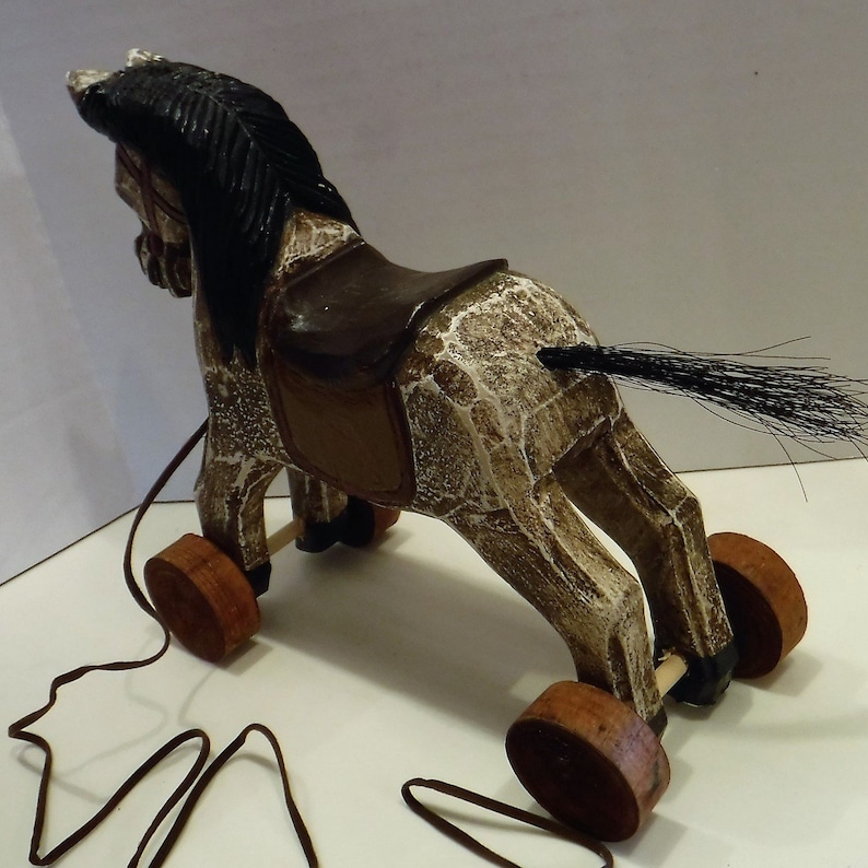 Vintage Horse Toy Decor Wood Toy Decor Horse On Wheels Vintage Pull Horse Toy Push Toy Horse Decor Rolling Horse Toy Wooden Horse