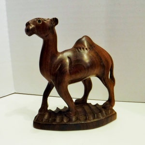 Wood Camel, Wooden Carved Camel 5 inches tall, Wood Camel Figurine Standing Camel, Solid Wood Standing Camel Office Decor, FREE SHIPPING
