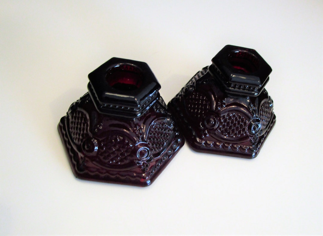 Avon Cape Cod Candle Holders Short Cape Cod Ruby Red Glass Etsy