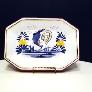 Portugal Rooster Platter, FREE SHIPPING Portugal Rooster Serving Platter handpainted 10 1/2 x 9 1/4 X 1 1/4 inches,Platter White Yellow Blue