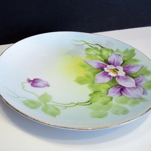 Noritake Trinket Plate, Noritake China Hand Painted 6 1/4 inch Cabinet Plate, Noritake Hand Painted Purple Floral Plate Gold Trim, MER