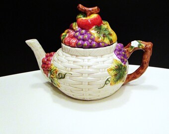 Fruit teapot, Large Beautiful Colorful Fruit Teapot Basket of Fruit Teapot, Teapot Bowl of Fruit Teapot, Country Kitchen Decor, Teapot