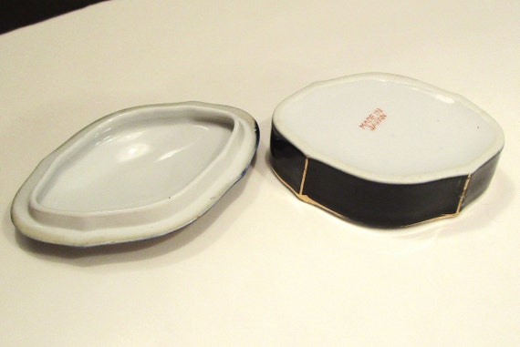 Cobalt Trinket Box: Victorian Ladies Scene, Gold … - image 5