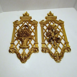 Gold Wall Decor Dart Inc. Wall Panel Decor Flowers Gold-Tone Plastic, Vintage Dart Gold Trellis Wall Plaques, Wall Decor, Floral Wall Decor