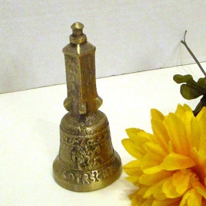 Brass Bell, Solid Brass Bell, Unique Handle Brass Bell Lotrsck Zagrer, Vintage Building Bell 4 1/4 inches Tall Solid Brass Bell