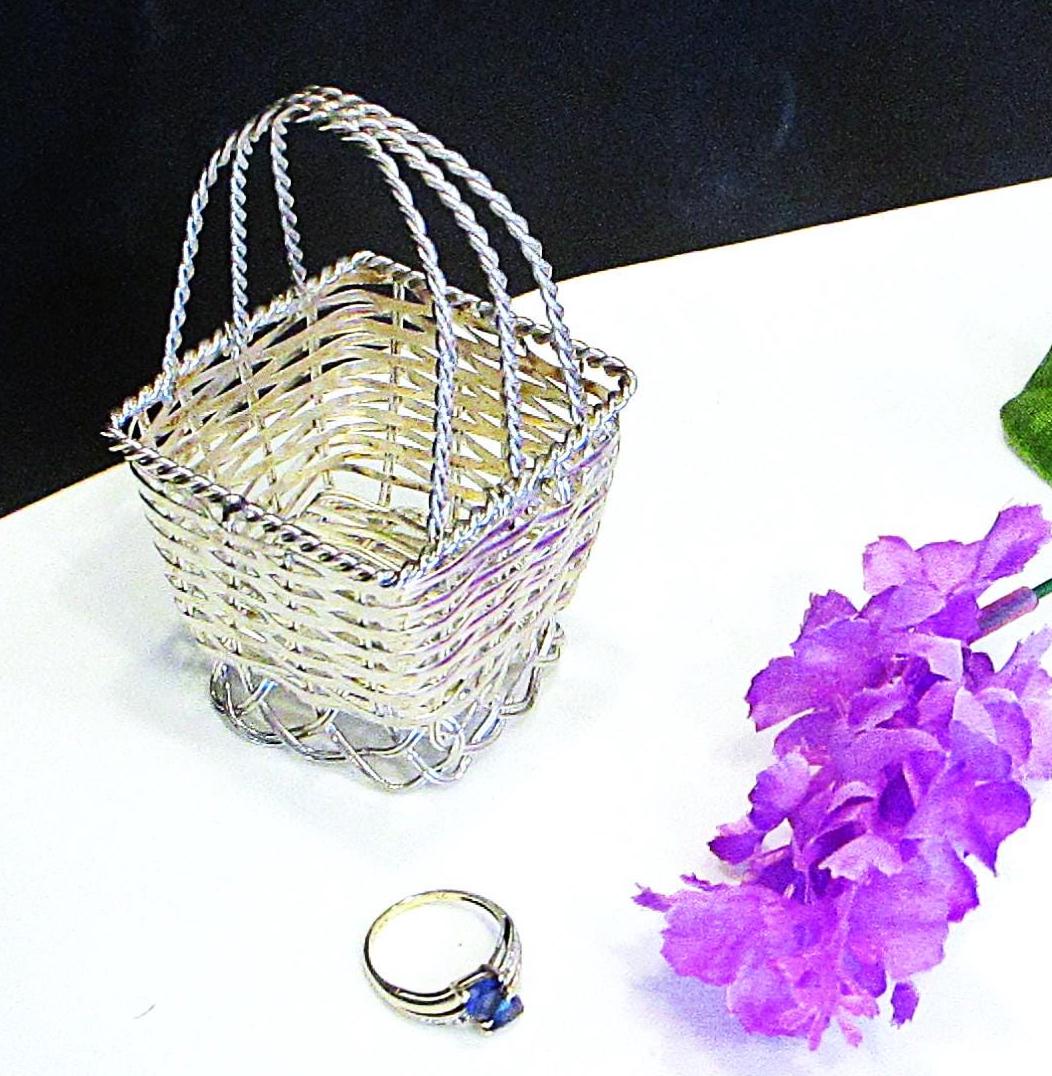 Panier En Fil De Fer Argenté Vintage - Panier à Pain Tressé Diamètre 26 Cm