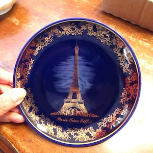 Eiffel Tower Souvenir Plate: Cobalt Blue & Gold Paris Decor (6 inch)