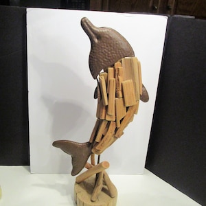 Vintage Driftwood & Metal Dolphin Sculpture - Beach Decor (20&quot; Tall)