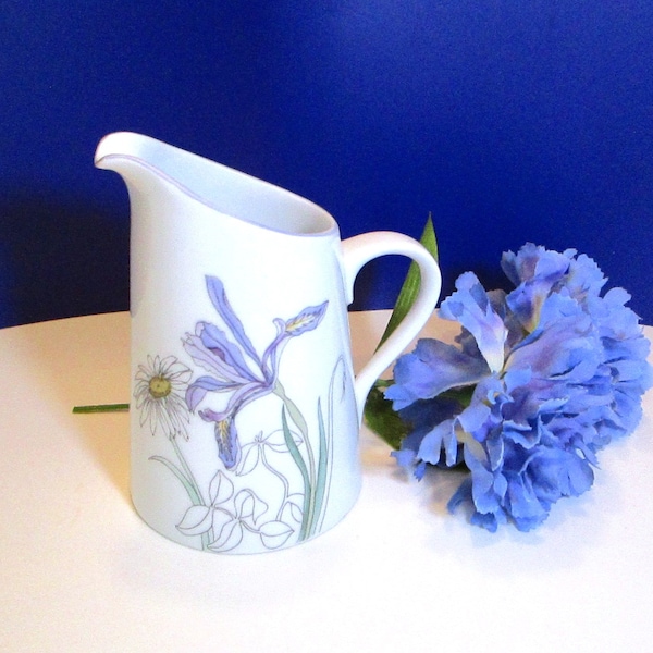 Block Spal Creamer Iris & Daisey's Watercolors Creamer, Block Spal Hillside Creamer, Small Purple Iris Pitcher Mary Lou Goertzen 1981