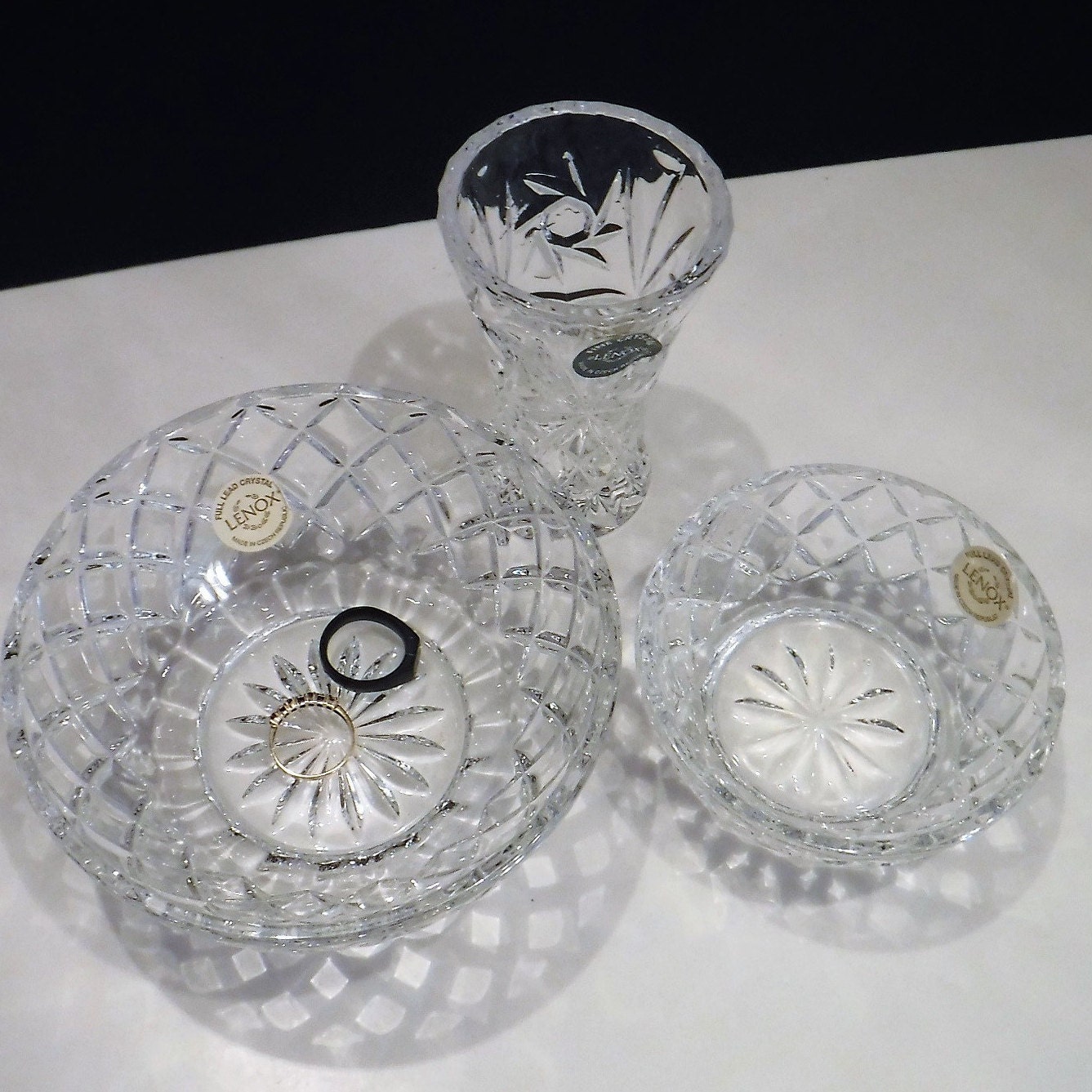 Crystal Nesting Bowls Lenox Bowls Diamond Pattern 3 Piece Etsy