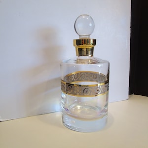 Mid Century Modern Italian Glass 22 KT Gold Trim, Decanter w/ Stopper Large Heavy, Liquor Decanter, Decanter W Stopper, Unique Gift, MER