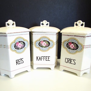 Kitchen Canisters, Set of 3 Luise Czechoslovakia Ceramic Kitchen Canisters, Kitchen Canisters Kaffee- Cries-Reis, Bathroom Canisters, MER