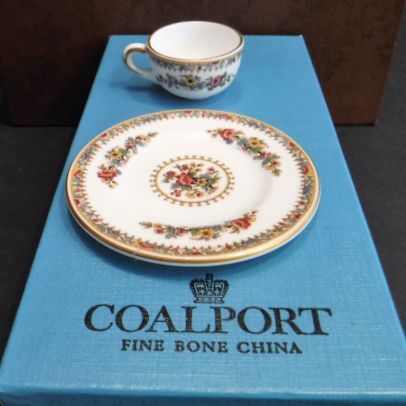 Coalport Miniature Ming Rose Cup and Plate: Fine Bone China