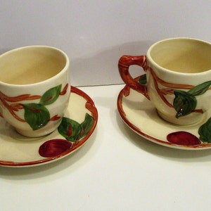 Franciscan APPLE Cups and Saucers, Espresso size Cups & Saucers 3oz, 2 sets Vintage Franciscan Apple Tea Cup Saucers, Franciscan Apple USA,