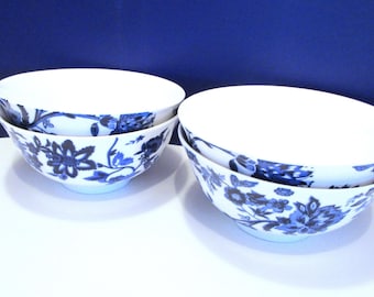 Set 4 Royal Norfolk Blue Floral Cereal Soup Bowls 6"