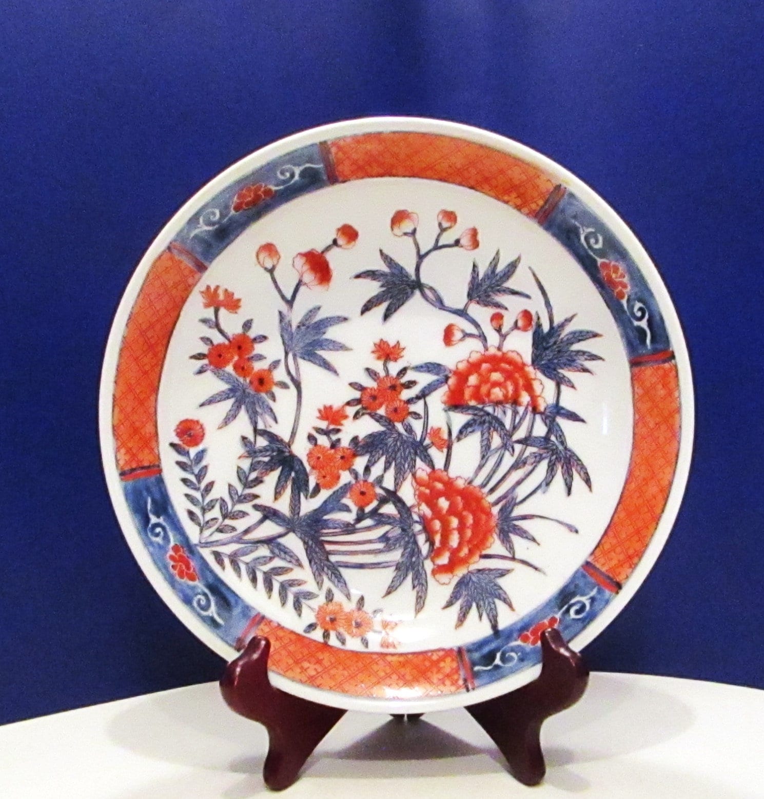 手彩入り日本製磁器ボウル：オレンジとブルーの花模様 - Etsy 日本