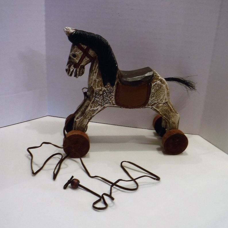 Vintage Horse Toy Decor Wood Toy Decor Horse On Wheels Vintage Pull Horse Toy Push Toy Horse Decor Rolling Horse Toy Wooden Horse
