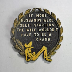 Funny Trivet 1960s Cast Aluminum Trivet Decor, Cast Metal Kitchen Trivet-Cute Humorous Saying 60s, Humorous METAL TRIVET,Husbands Wives #25