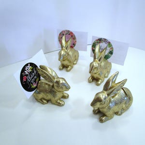 4 Rabbit Place Card Holders, Bunny Table Card Holders, FREE SHIPPING Table Number Holders, Cheese Food Label Holders, Resin,Gold Tableware