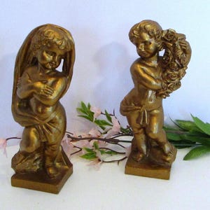 2 Vintage CHERUB Statues, Gold Angel Statue, Cherub Statue, Gold Angel, Hollywood Regency Decor, 6 Inches Tall, Gold Resin, FREE SHIPPING