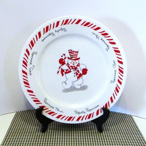 Snowman Christmas Plate: Peppermint Twist Stoneware - 10.75"