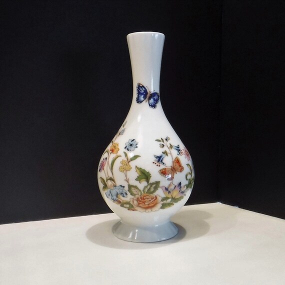 Aynsley Fine English Bone China Vase Flowers And Butterflies Etsy