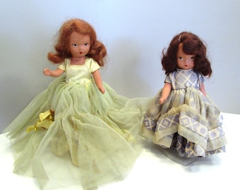 Vintage Nancy Ann Storybook Bisque Dolls - 1940s Pair with Stands