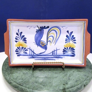 Portugal Rooster Tray, FREE SHIPPING, Portugal Rooster Catch All Plate hand painted 9 x 5  X 1 inches, Plate White Yellow Blue