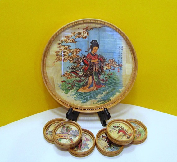 Vintage Geisha Bambus Tablett & Untersetzer Set: Asiatisches Barzubehr -  Etsy.de