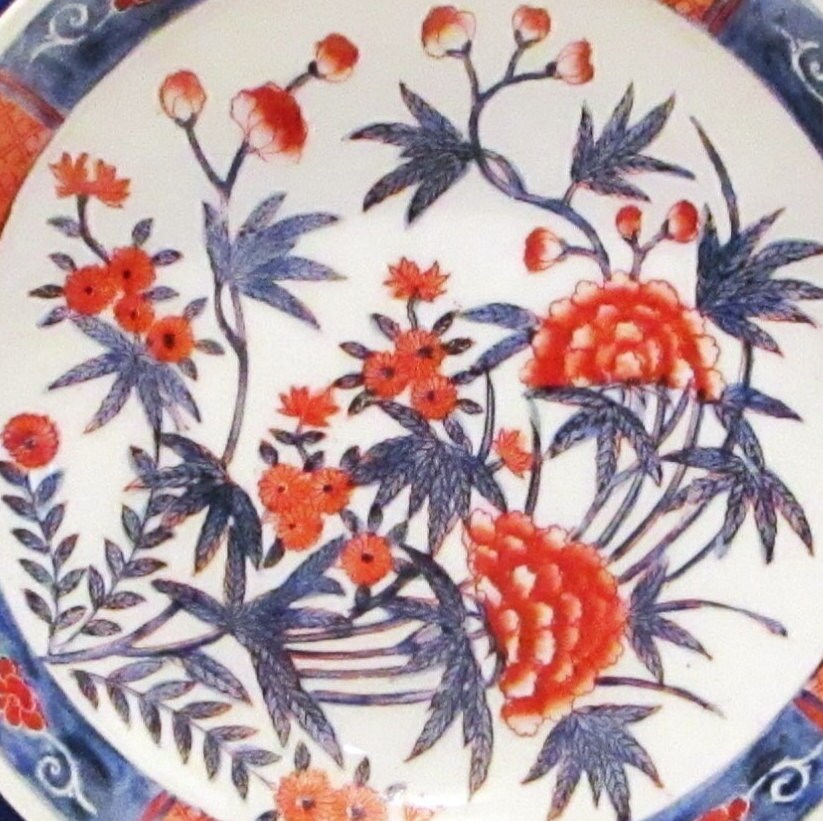 手彩入り日本製磁器ボウル：オレンジとブルーの花模様 - Etsy 日本