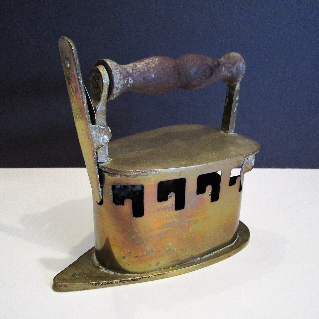 Vintage Brass Flat Iron With Wood Handle Vintage Brass Coal Etsy