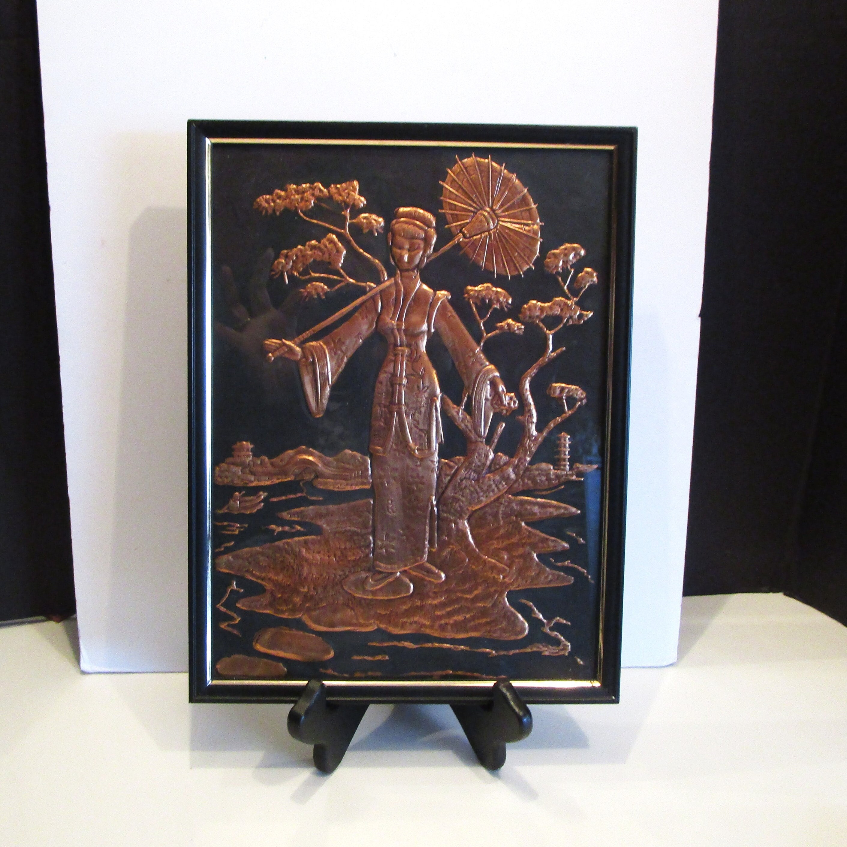 1950s Copper Relief Embossed Oriental Man, MCM Copper Chinese Man 