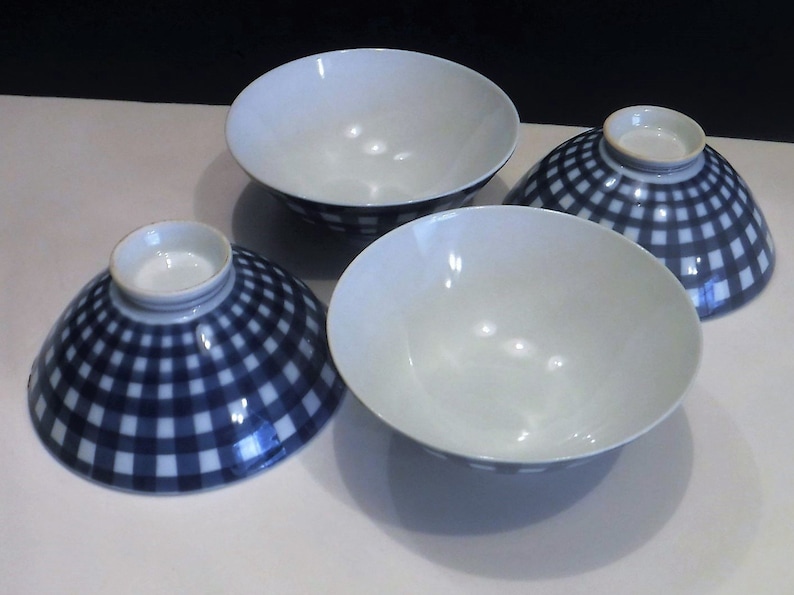 Asian Rice Pedestal Bowls 4 Vintage Blue and White Bowls Etsy