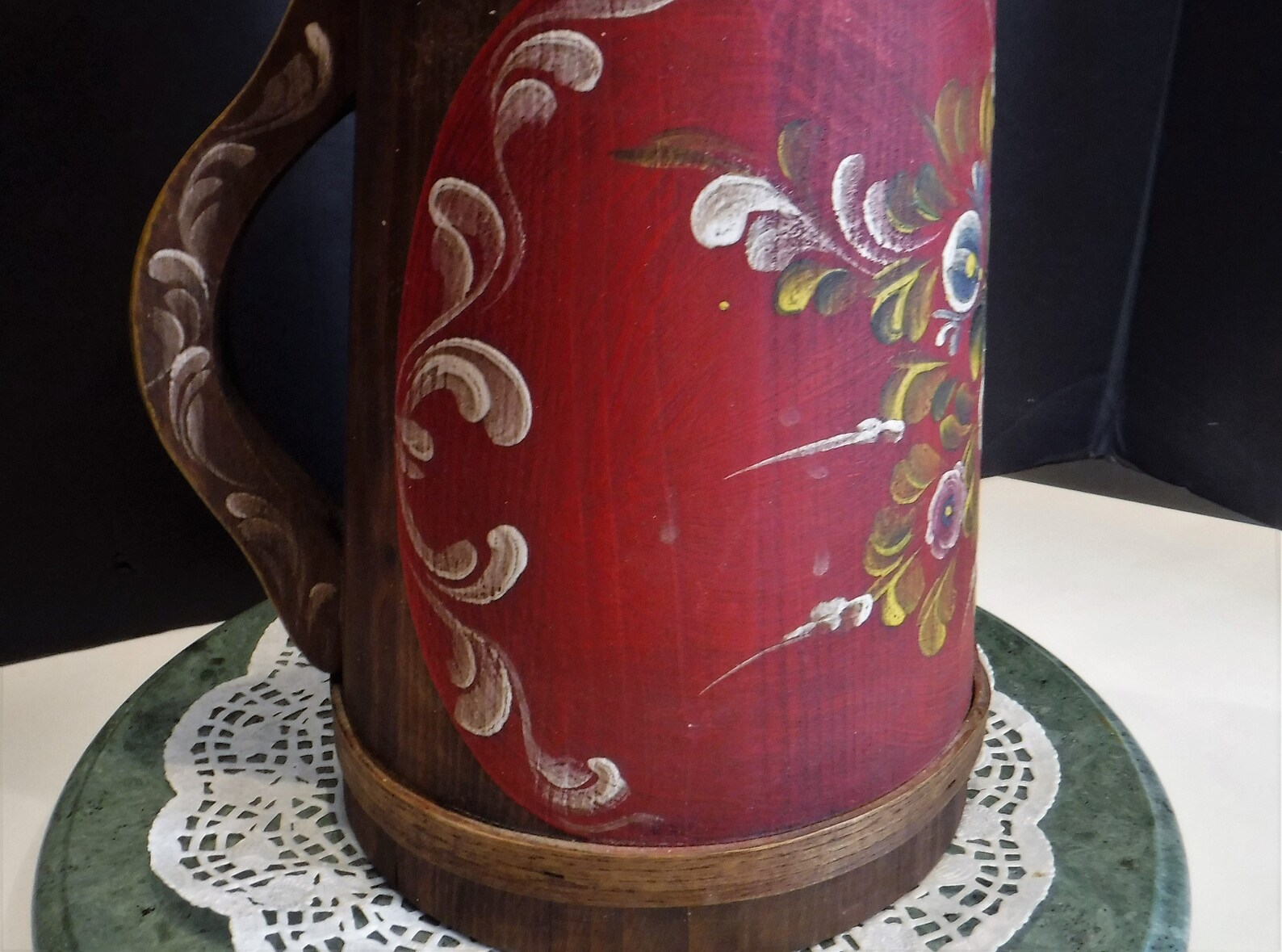 Folk Art Painted Wood Pitcher Folk Art Vintage Hand Painted Etsy