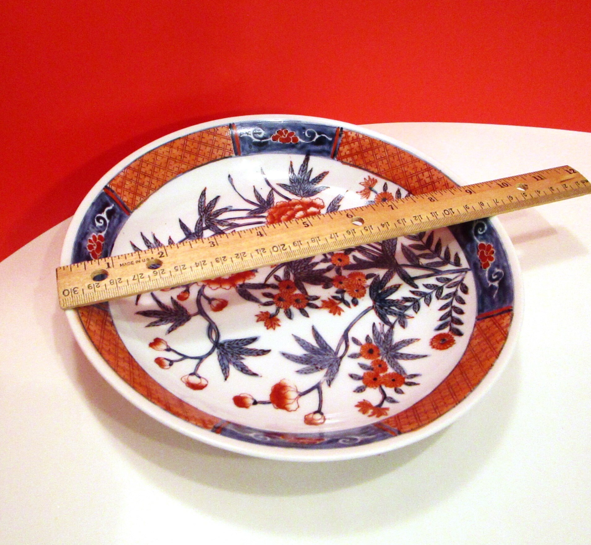手彩入り日本製磁器ボウル：オレンジとブルーの花模様 - Etsy 日本