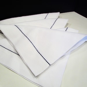 Vintage Linen Napkins: White with Blue Stripe, Set of 4