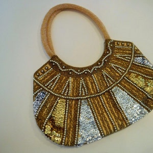 ヴィンテージゴールドビーズのイブニングバッグ：エジプト風カクテルバッグ