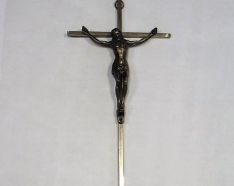 【大型46cm】ヴィンテージ 金属製 十字架 壁掛け ヴィンテージ 真鍮 金属製 十字架 十字架 イエス・キリスト INRI 宗教