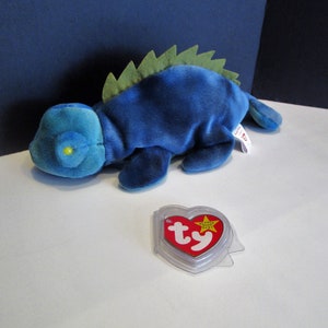 Ty Beanie Baby Iggy, FREE SHIPPING, Ty Beanie Baby IGGY the Iguana dark fabric w/spikes, Iggy the Dark Ty Dyed Iguana, Ty Beanie Baby