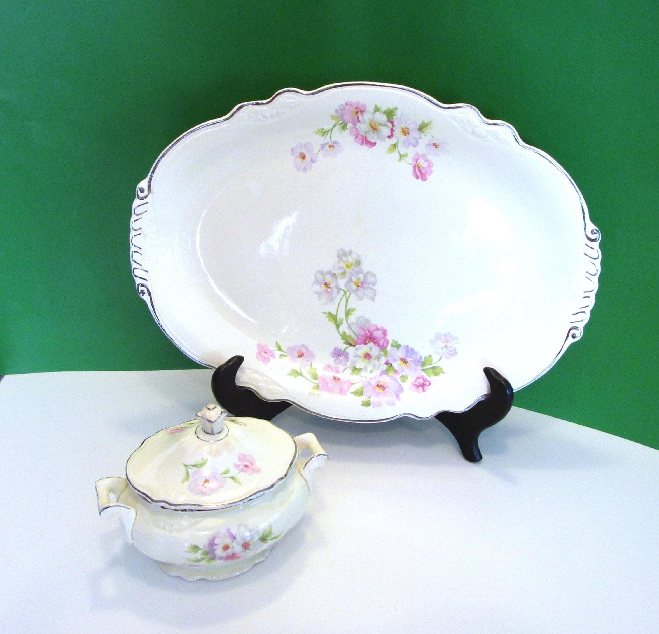 Vintage Homer Laughlin Virginia Rose Platter Sugar Bowl Set