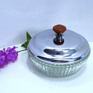MCM Trinket/Candy Dish Kromex Chrome Glass Bakelite knob, Vanity/ Bathroom  Dish