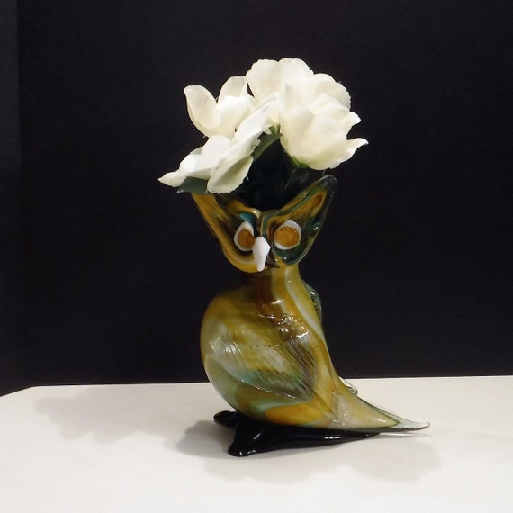 Glass Owl Owl Vase 8 1 2 Inches Tall Large Hand Blown Art Etsy
